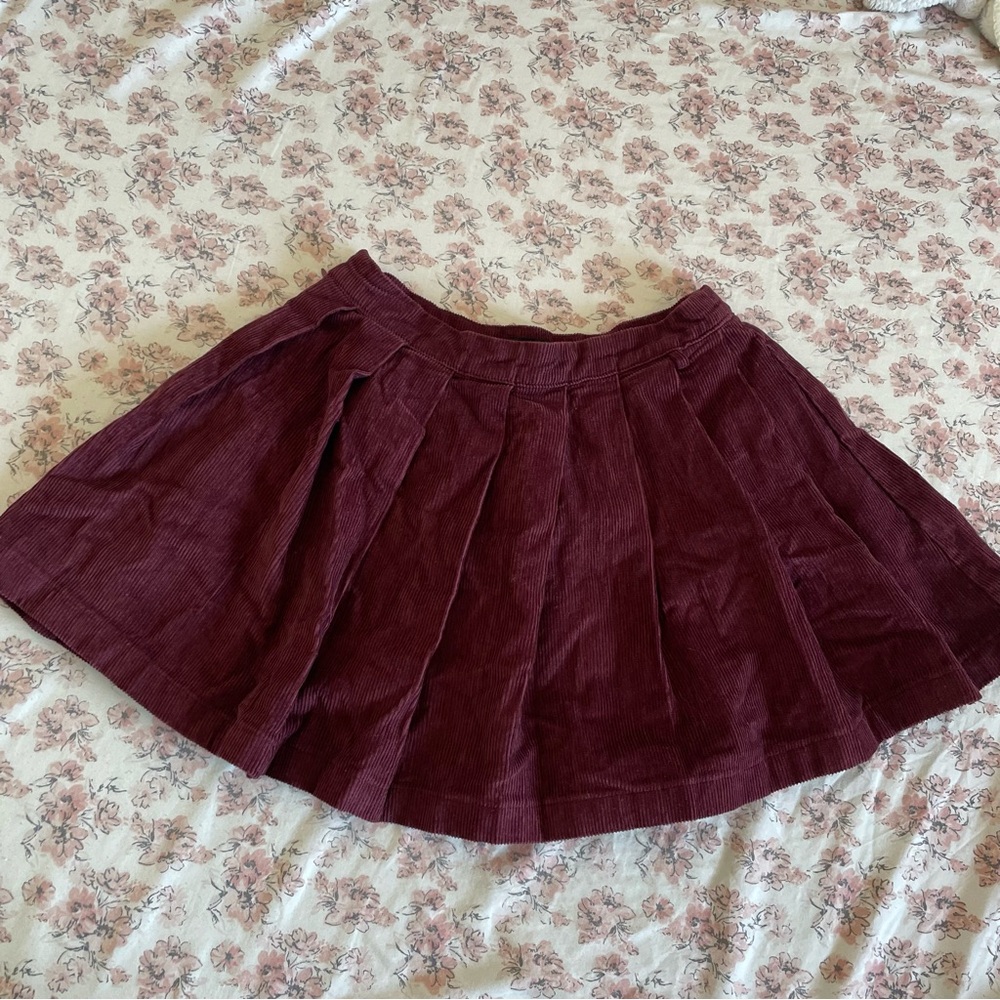 Velvet Burgendy Skater Mini Skirt Pleated